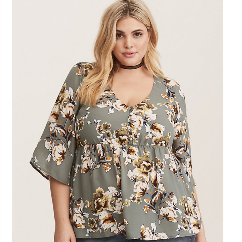 Torrid Button Front Georgette Babydoll Top